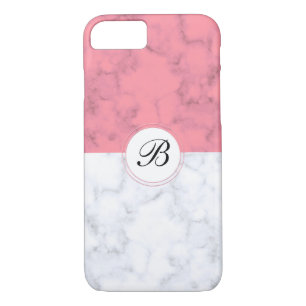 Pink And White Marble With Custom Initial Letter B iPhone 8/7 Case