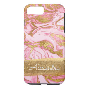 Pink and White Marble with Gold Foil and Glitter iPhone 8 Plus/7 Plus Case