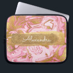 Pink and White Marble with Gold Foil and Glitter Laptop Sleeve<br><div class="desc">Pink and White Marble with Gold Foil and Glitter Elegant Monogram Name Sleeve. This sleeve can be customised to include your first name.</div>