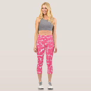 Pink and White Maze, Yoga, Fitness, Capri Leggings