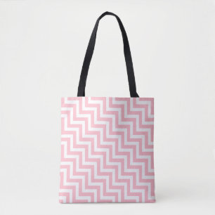 Pink and White Medium Diagonal Chevron Stripes Tote Bag