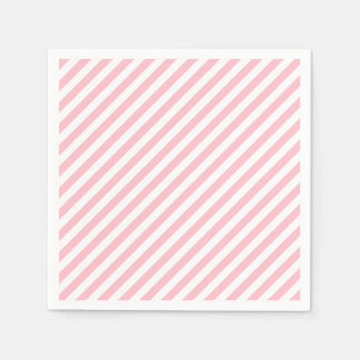Pink and White Medium Diagonal Stripes Paper Napkin