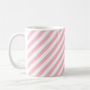 Pink and White Medium Diagonal Stripes Pattern Coffee Mug