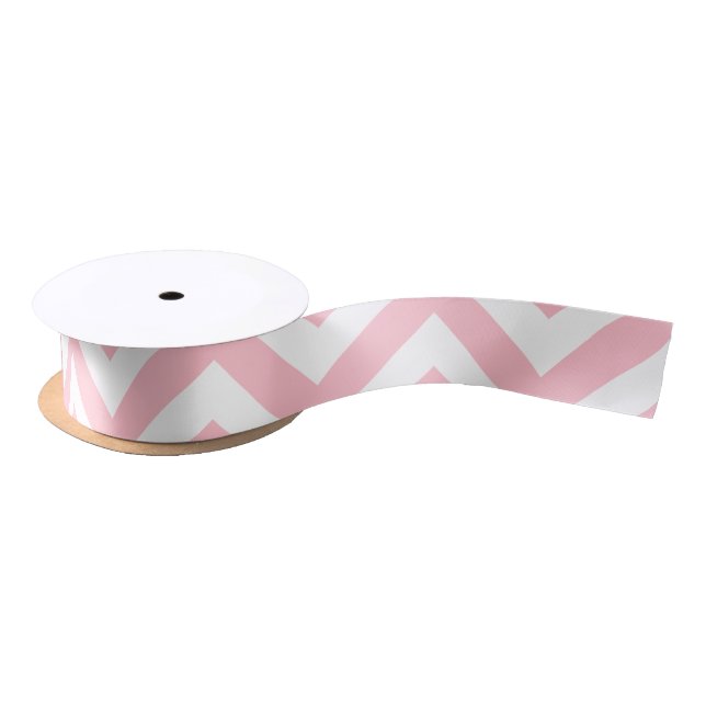 Pink and White Medium Horizontal Chevron Ribbon Satin Ribbon (Spool)