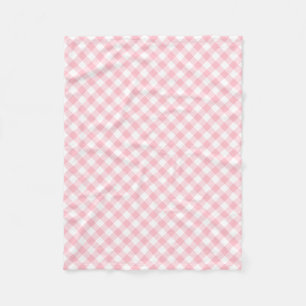 Pink and White Medium Size Diagonal Gingham Checks Fleece Blanket