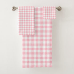 Pink and White Medium Size Gingham Checks Bath Towel Set