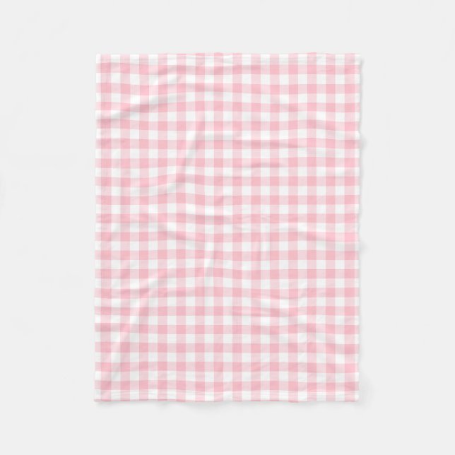 Pink and White Medium Size Gingham Checks Fleece Blanket (Front)