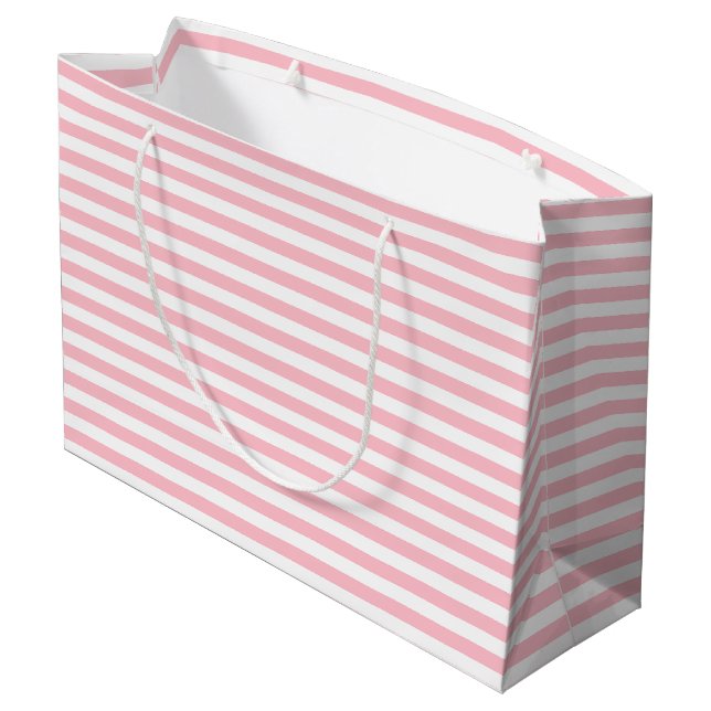 Pink and White Medium Size Horizontal Stripes Large Gift Bag (Back Angled)