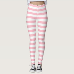 Pink and White Medium Size Horizontal Stripes Leggings