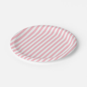 Pink and White Medium Size Stripes Paper Plate