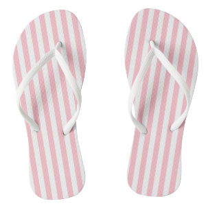 Pink and White Medium Size Vertical Stripes Flip Flops