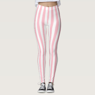 Pink and White Medium Size Vertical Stripes Leggings
