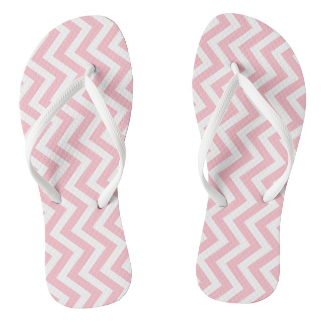 Pink and White Medium Vertical Chevron Stripes Flip Flops (Footbed)