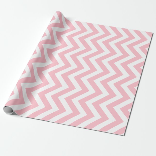 Pink and White Medium Vertical Chevron Stripes Wrapping Paper (Unrolled)