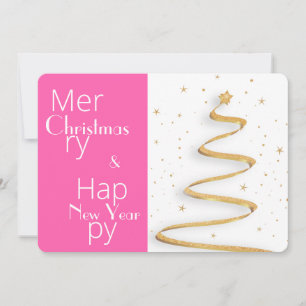 Pink And White Merry Christmas Happy New Year Card