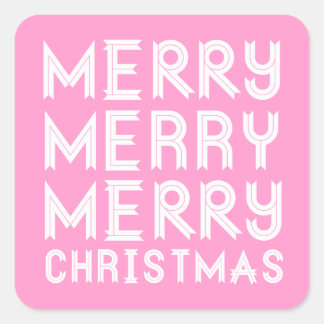 Pink and White Merry Christmas Stickers