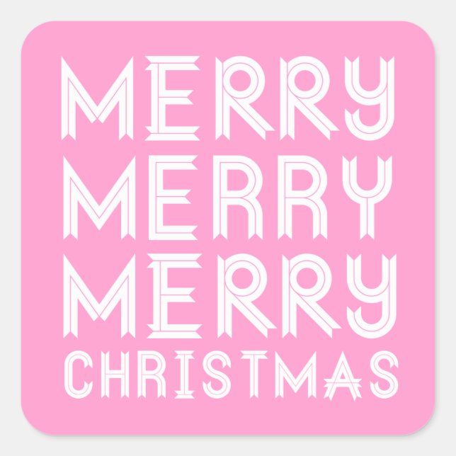Pink and White Merry Christmas Stickers (Front)