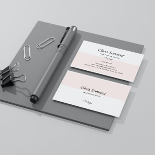 Pink And White Minimalist Business Card