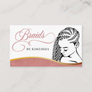 Pink and White Modern Hair Braiding Salon Business Card