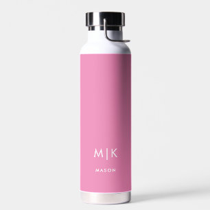 Pink and White Modern Monogram Water Bottle