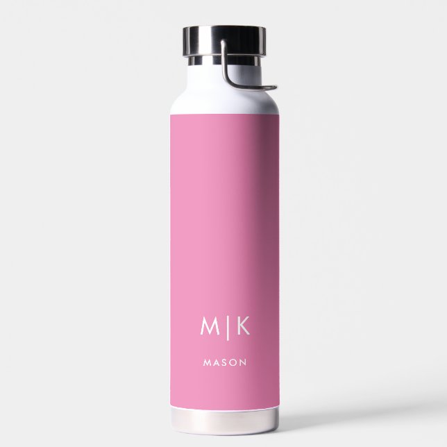 Pink and White | Modern Monogram Water Bottle (Left)