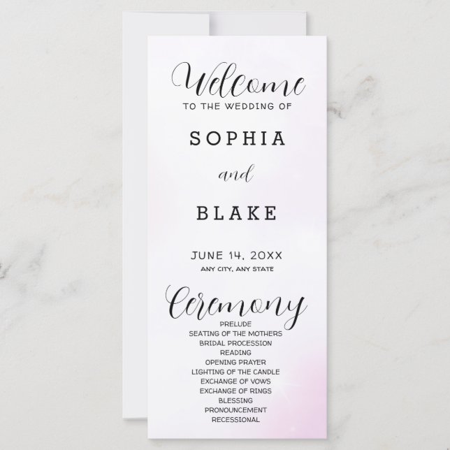 Pink and White Modern Wedding Program (Front)
