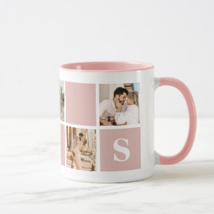 Pink and White Monogram Photo Collage Mug