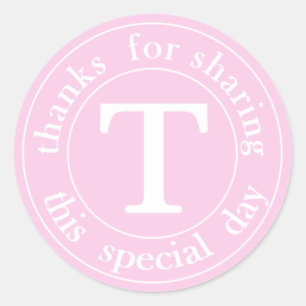 Pink and White Monogram Thank You Classic Round Sticker