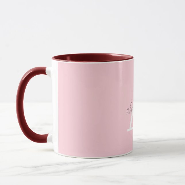 Pink and white monogram with Your name coffee  Mug (Left)