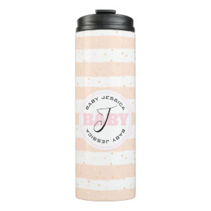 Pink and White Monogrammed Baby Stripes Thermal Tumbler