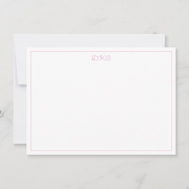 Pink and White Monogrammed Flat  Invitation (Front)