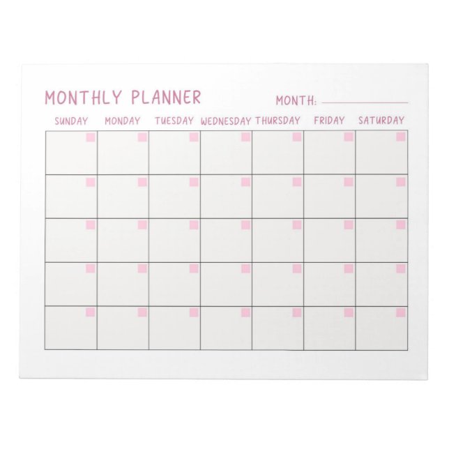 Pink And White Monthly To-do List Planner Notepad (Front)