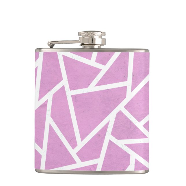 Pink and white mosaic pattern hip flask (Front)