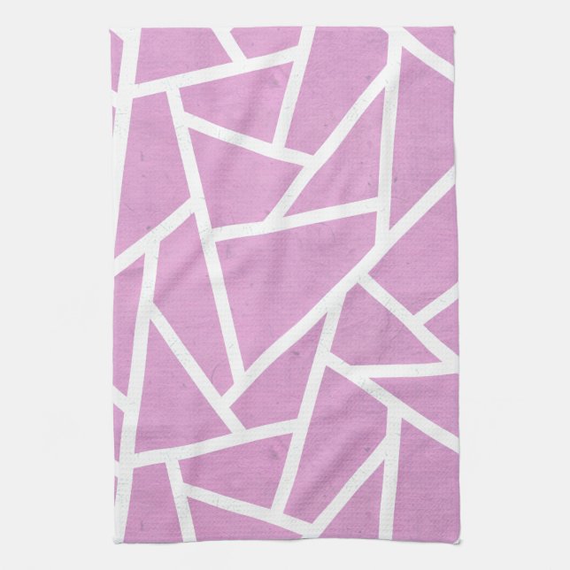 Pink and white mosaic pattern tea towel (Vertical)