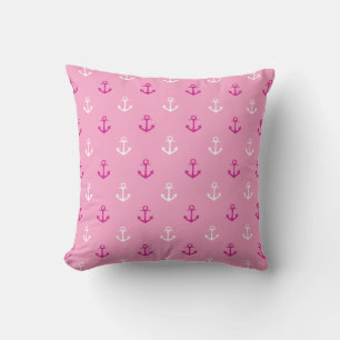 Pink And White Nautical Anchors Pattern Cushion