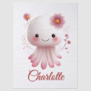 Pink and White Octtopus Character with Custom Name Tissue Paper