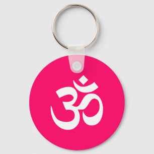 Pink and White Om Symbol Key Ring