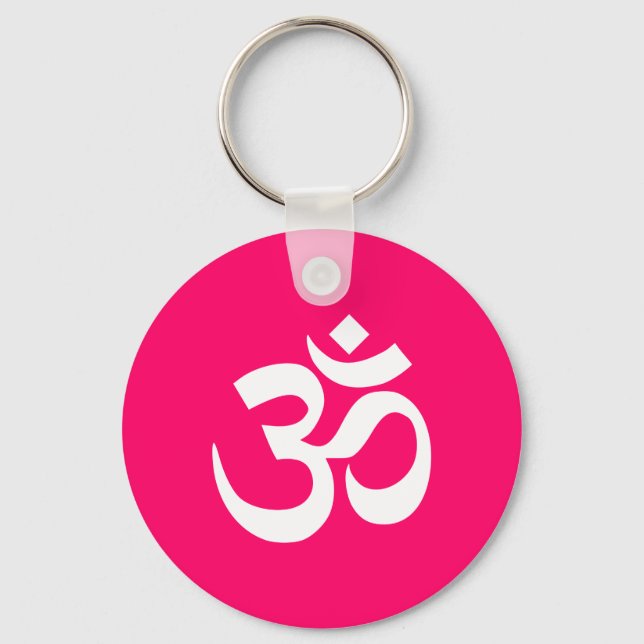 Pink and White Om Symbol Key Ring (Front)