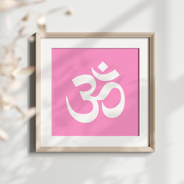 Pink and White Om Symbol Poster (Om symbol in pink and white.)