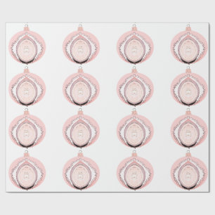 Pink and White Ornament White Wrapping Paper