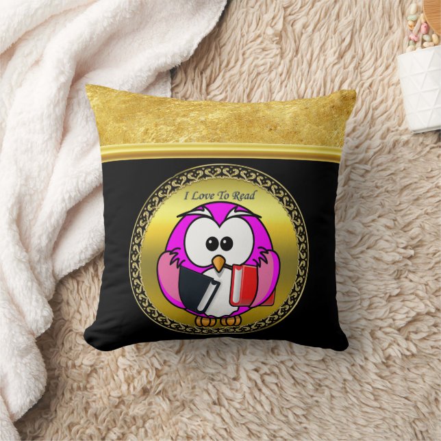 Pink and white owl holding school books to read cushion (Blanket)