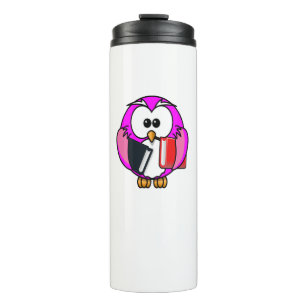 Pink and white owl holding some school books thermal tumbler