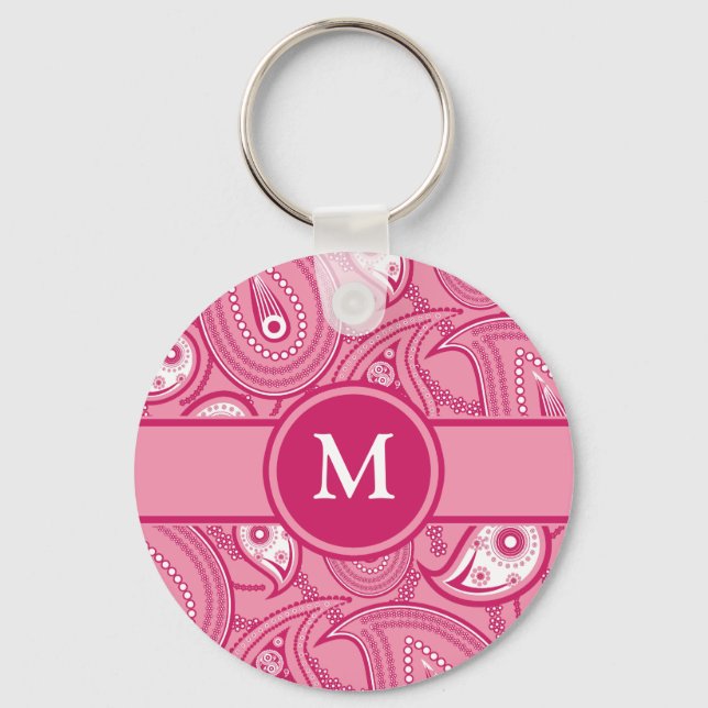 Pink and White Paisley Key Ring (Front)