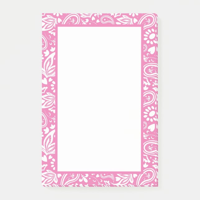 Pink and White Paisley Patterned Pretty Post-it Notes (Front)