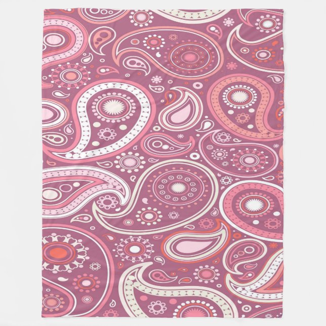 Pink and White Paisley Print Fleece Blanket (Front)