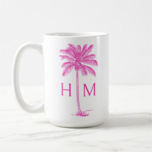 Pink and White Palm Palmetto Tree Monogram Coffee Mug