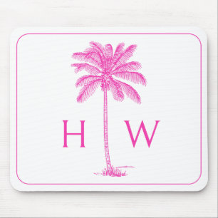 Pink and White Palm Palmetto Tree Monogram Mouse Mat