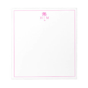 Pink and White Palm Palmetto Tree Monogram Notepad