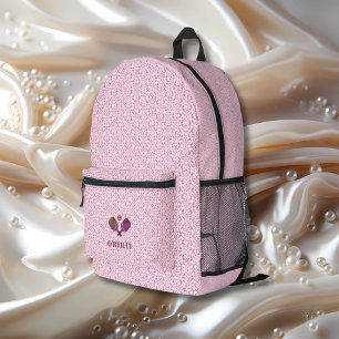 Pink and White Pattern Modern Monogram Pickleball Printed Backpack