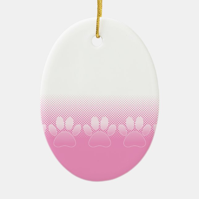 Pink And White Paws With Newsprint Background Ceramic Tree Decoration (Front)